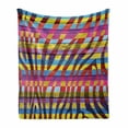 thumbnail image 1 of Zebra Print Soft Flannel Fleece Blanket, Vibrant Colored Zebra Print on Wooden Penal Vertical Curvy Lines Art Design, Cozy Plush for Indoor and Outdoor Use, 70" x 90", Fuchsia Yellow, by Ambesonne, 1 of 5