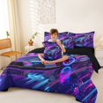 thumbnail image 4 of Manfei Neon Purple Sports Car 7 Pieces Full Size Bedding Sets,Extreme Games Full Size Bed in a Bag,Black Reversible, 4 of 7