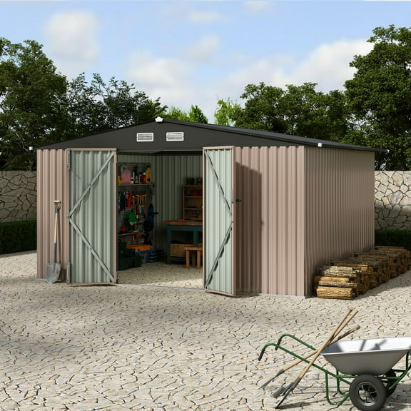 10x12 FT Metal Storage Sheds Outdoor,Metal ToolShed with Lockable Door, Metals Yard Sheds Metals Garden Shed Kit,MetalUtility Sheds Buildings with Air Vent for Backyard Garden Patio Lawn(ship in 3 box