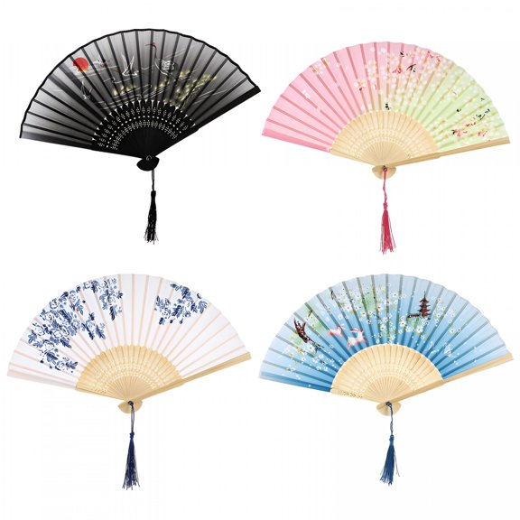 ACDANC Hand Fan 4Pcs Chinese Style Handheld Silk Folding Fan Great Gift for Women Girls