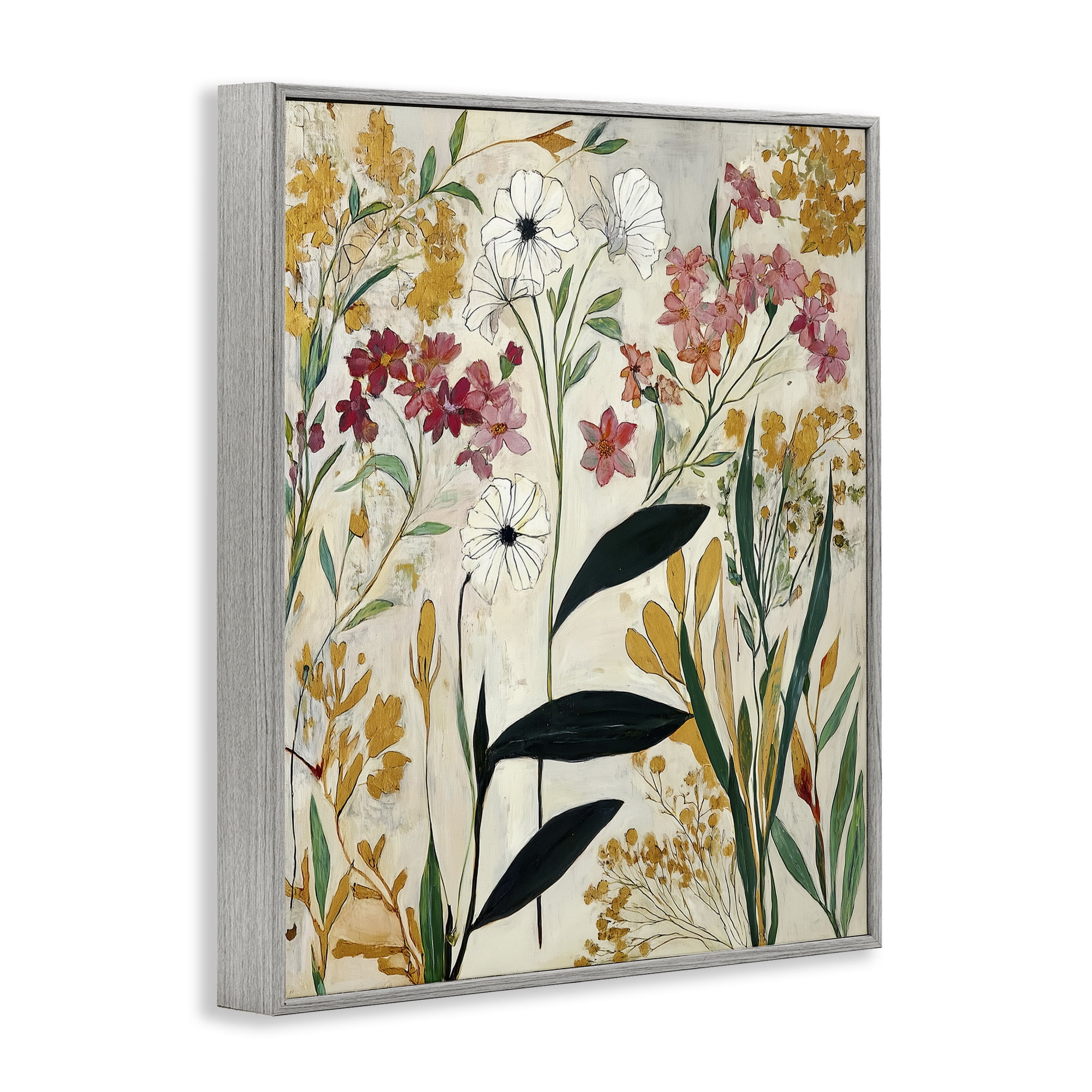 Vintage Playful Botanicals Gray Framed Giclee Art, design by Annabelle Hall