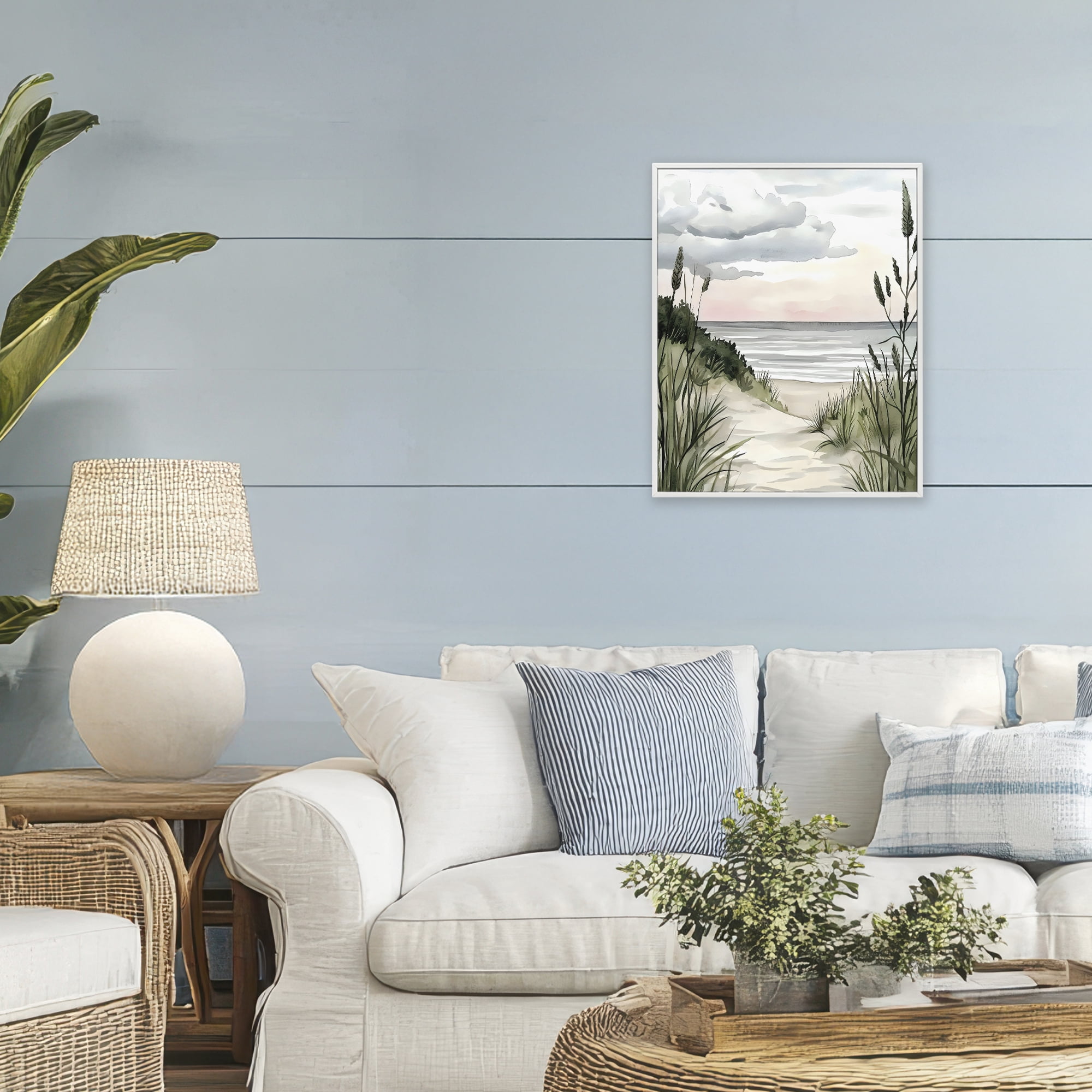 Stupell Industries Coastal Calm Seaside Dunes White Framed Giclee Art, design by Riley B