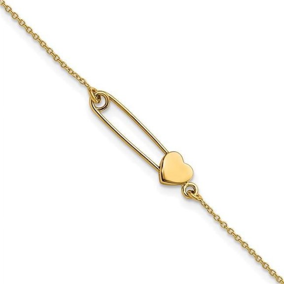 Primal Gold 14 Karat Yellow Gold Safety Pin with Heart Bracelet