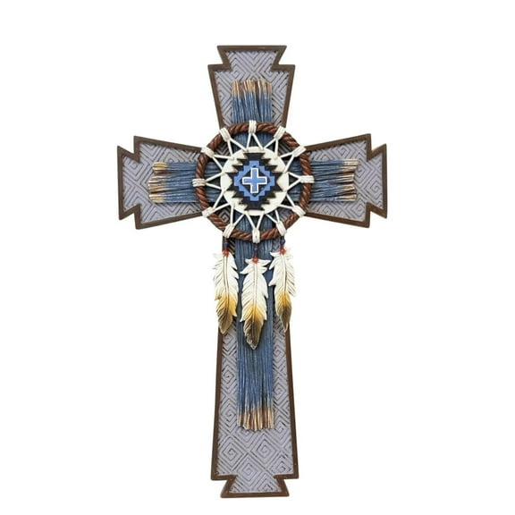 Southwestern Dream Catcher Wall Cross with Feathers – Spiritual Resin Wall Décor – Unique Decorative Cross for Home, Cabin, or Office – Inspirational Wall Art, Religious Gift