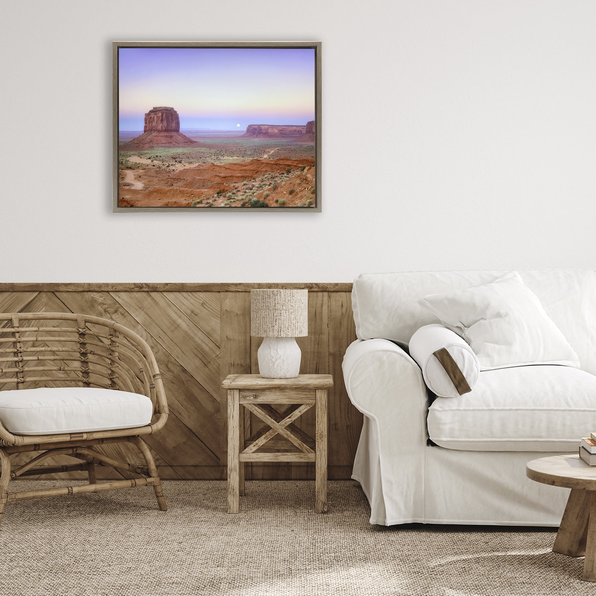 Stupell Industries Moonrise Over Monument Valley Brown Framed Floater Canvas Wall Art, design by Dennis Frates