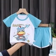 thumbnail image 2 of Loopsun Toddler Summer Sets, Kids Summer Boys and Girls Printed Round Neck Short Sleeve and Shorts Set Light Blue 3 Years, 2 of 3