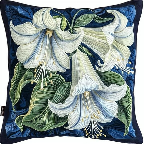 Latch Hook Pillowcase Kits Printed Canvas Cushion Latch Hook Pillow Kits 17x17inch - White flowers