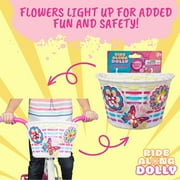 Ride Along Dolly Bike Basket w Lightups - Kids Bicycle Basket Accessories Gifts w Three Motion Activated Blinking Flowers & Butterfly - Fun Gift Ideas!