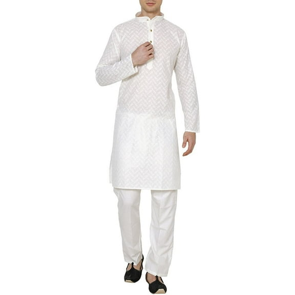 Royal Kurta Men's Cotton Lucknawi Chikan Kurta Churidar