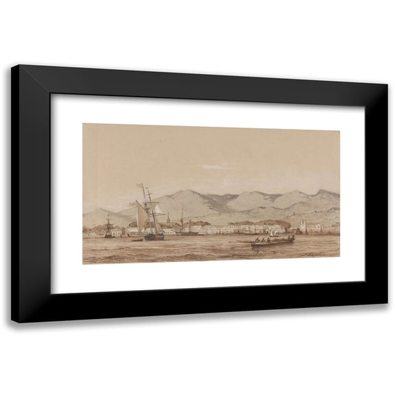 Michel Jean Cazabon 14x10 Black Modern Framed Museum Art Print Titled - Port of Shain from the Sea (1851)