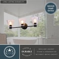 thumbnail image 6 of Dalton 3-Light 25.5 in. Wide Matte Black Transitional Bathroom Vanity Lighting Fixture, Clear Ribbed Cone Glass Shade, Dimmable, LED Compatible, Over the Mirror Mounted Steel Wall Sconce, 6 of 12