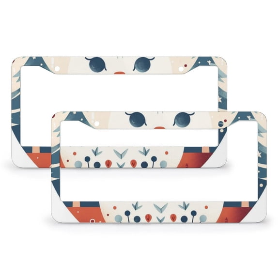 License Plate Frames Meowing Christmas Cat Art Car Tags Frames Holder 2 Pieces Cat Lover Decor Aluminum Metal License Plate Frame for Women Men Auto Decoration Hardware