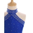 thumbnail image 6 of YiZYiF Kids Girls 2-Piece Gymnastics Dance Outfits Shiny Halter Crop Top with Shorts Athletic Set Blue 14, 6 of 7