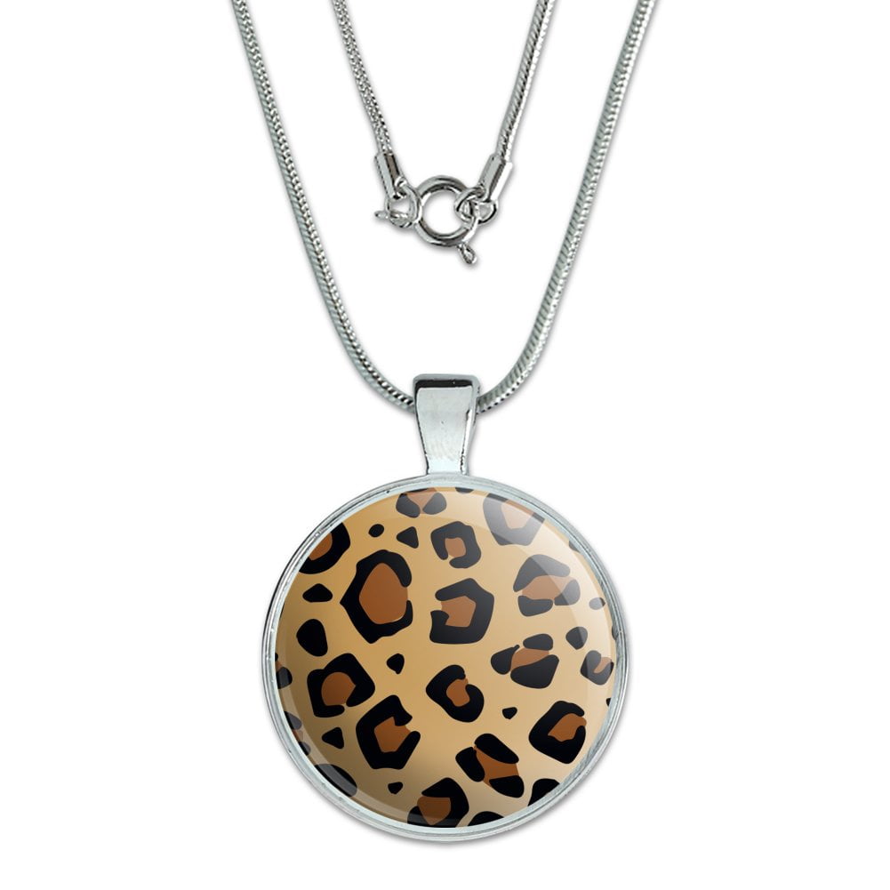 Leopard Print Animal Spots 1" Pendant with Sterling Silver Plated Chain