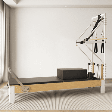 SYEDEE Pilates Reformer, Wooden Pilates Reformer Machine with Tower & Mat, Pilates Equipment for Home Workout and Studio, with Reformer Accessories, Sitting Box, Jump Board