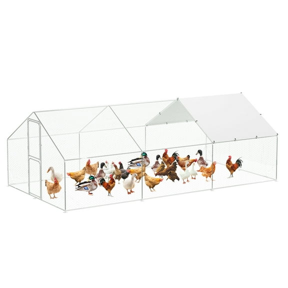Heavy Duty Walk-In Metal Chicken Coop with Dual Doors – Waterproof & UV-Resistant Cover – Secure Outdoor Poultry Cage Hen House for Farm or Backyard, Large, 9.8' W x 19.7' L x 6.6' H