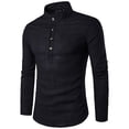 thumbnail image 2 of IROINNID Reduced Long Sleeve Shirts for Men Loose Solid Color Stand-up Collar Cotton And Linen Shirt,Black, 2 of 5