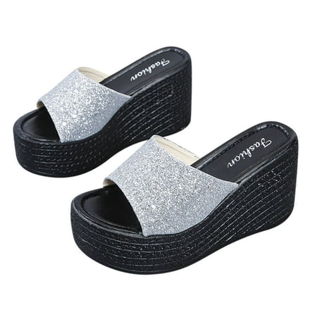 

symoid Womens Slides on Clearance- Open Toe Comfort New Summer Casual Silver Girls Sandals Size 5.5