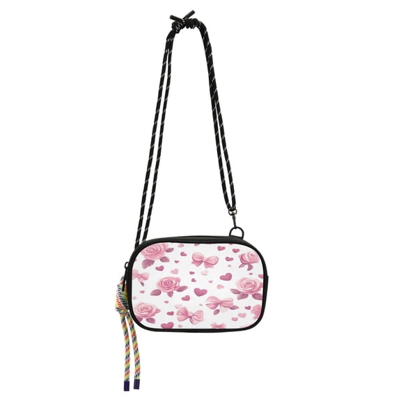 Stylish Crossbody Phone Bag Purse Handbags Adjustable Strap, Compact Design for Essentials Pink Roses and Bows