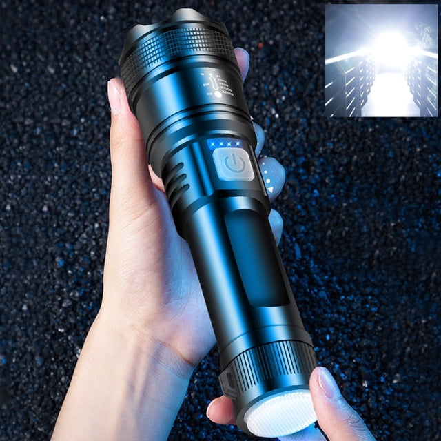Fiudx Linterna Telescópica, Led Superbrillante, 4 Modos de Luz, Recargable, Zoom de Largo Alcance, Equipo de Camping para Exteriores, Iluminación de Emergencia, Resistente Al Agua Ipx4, Tamaño de 17,