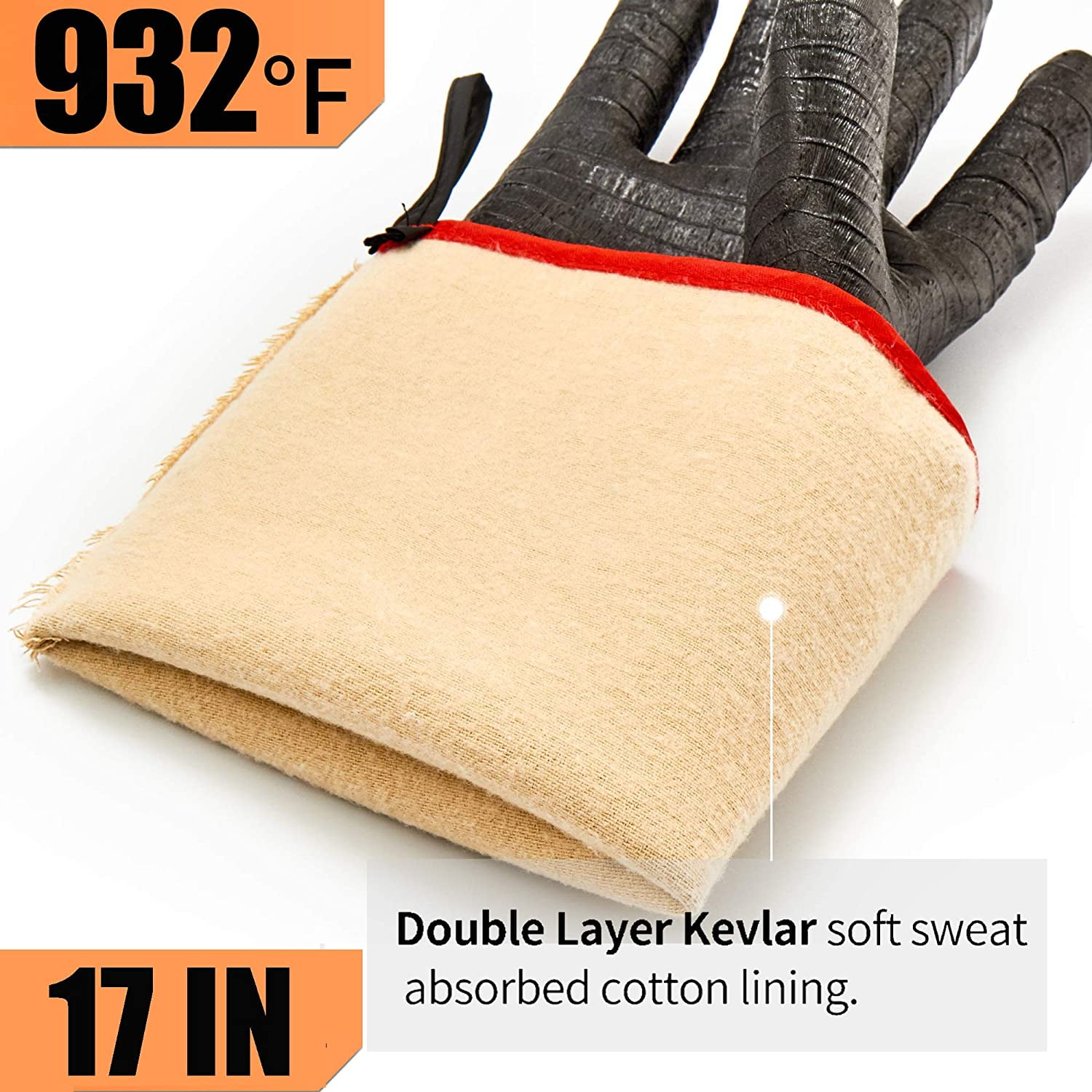 Neoprene Coating with Long Sleeve IOO BBQ Grill Gloves 932℉ Waterproof Grilling Gloves for Turkey Fryer Oven Baking 