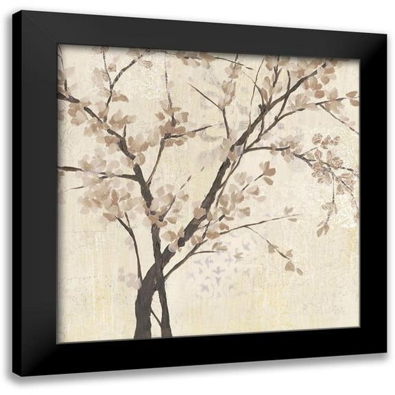 Goldberger, Jennifer 12x12 Black Modern Framed Museum Art Print Titled - Neutral Blossoms on Cream II