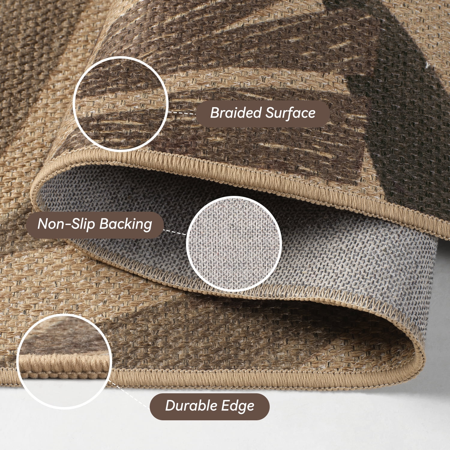 VUNATE Outdoor Rugs Carpet 5'x7' Jute Rug Farmhouse Tropical Washable Patio Rug Distressed Modern Braided Area Rugs Brown Indoor Outdoor Rugs for Living Room Backyard RV Porch