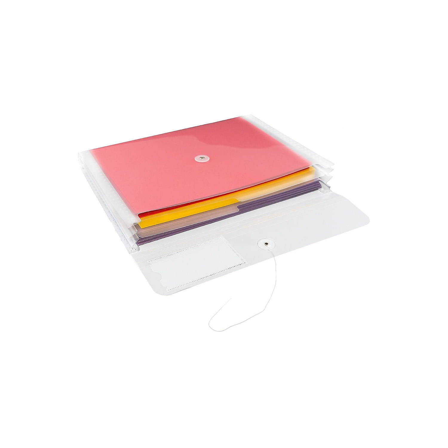 JAM Paper Plastic Envelopes, 12.8x10.5x1.5, 12/Pack, Clear with 2 Dividers, Button String, Letter Booklet