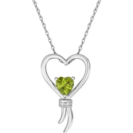Knots of Love Sterling Silver Peridot Heart Pendant, 18