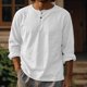 thumbnail image 1 of Ceisia Men's Cotton-Linen Henley Neck T-Shirt | Relaxed Long-Sleeve Solid Casual Top Gift, 1 of 5