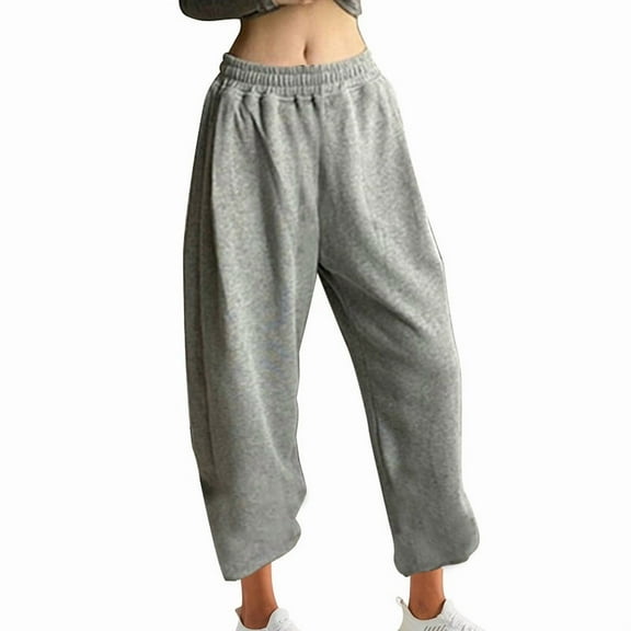 MELDVDIB Womens Sweatpant Baggy Elastic Waisted Jogging Pants Fall Winter Fashion Causal Solid Color Capri Trousers with Pockets Gray XL