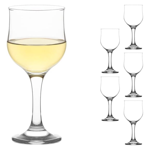 Small Premium Wine Glasses Set of 6 - Clear White Wine Glasses 8 Oz - Shape Short Stem Wine Glass Set for Dinner Tables and Gifts