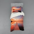 thumbnail image 1 of Lake House Duvet Cover Set, View of the Timber Deck Pier over Idyllic Sky at Dawn Scenery Print, Bedding Set with Shams and Fitted Sheet, 3 Sizes, by Ambesonne, 1 of 3