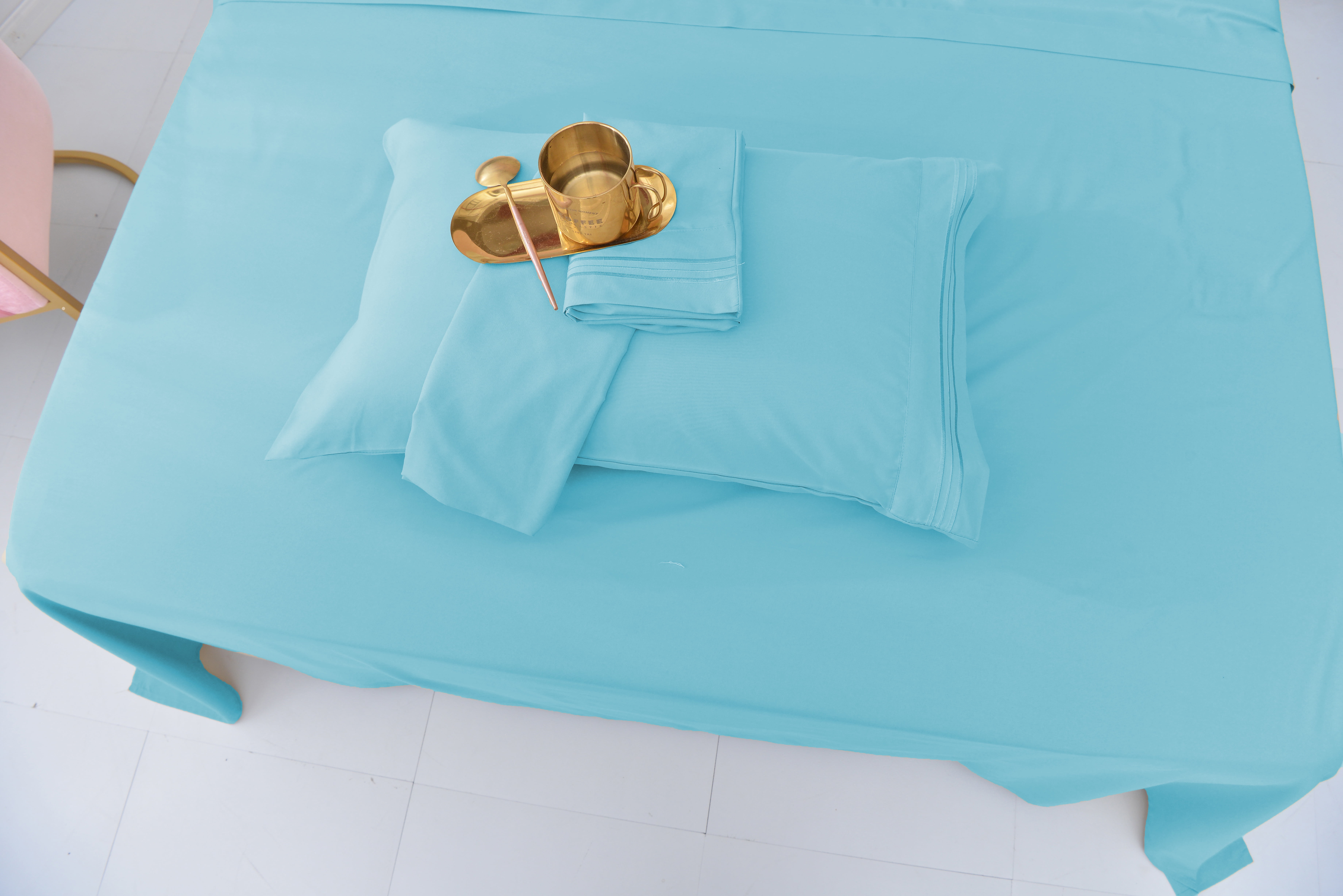 Premier 2000 Rayon Made from Bamboo Bed Sheets Set- Split King Aqua Sheets, Ultra Soft Sheets-Deep Pockets 16"-Wrinkle Resistant-5 Pieces, Split King Size, Aqua