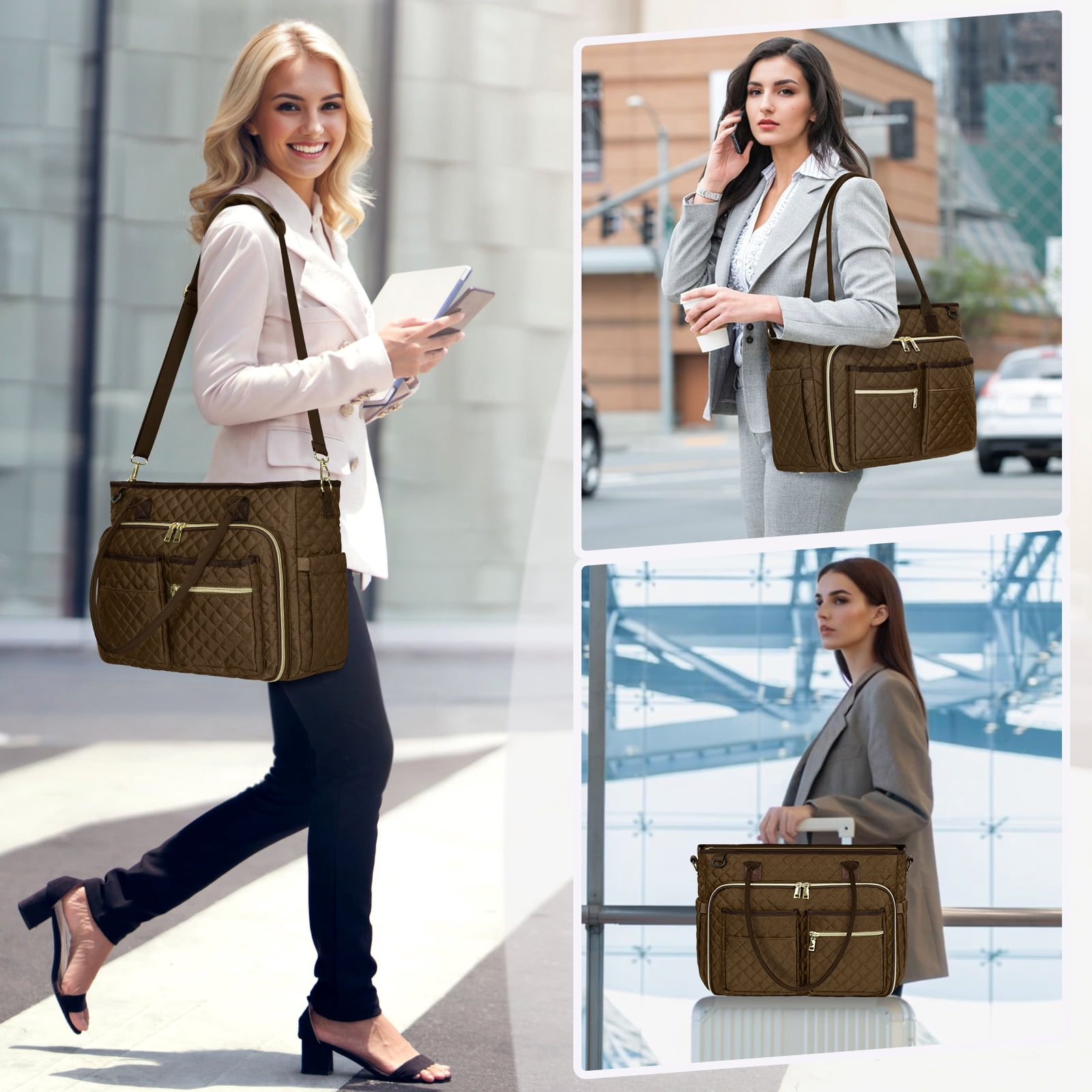 RAINSMORE Teacher Tote Bag 15.6 inch Laptop Bag for Women College Laptop Briefcase for Work Office Nurse Bag Professional Computer Messenger with Insulated Pocket,Coffee