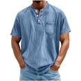 thumbnail image 2 of Xdegoge Mens Vintage Washed Henley T Shirt Short Sleeve Casual Athletic Fit Button Down Placket Tee With Chest Pocket Summer Outdoor Everyday Basic Workout Tops Shirts, 2 of 6