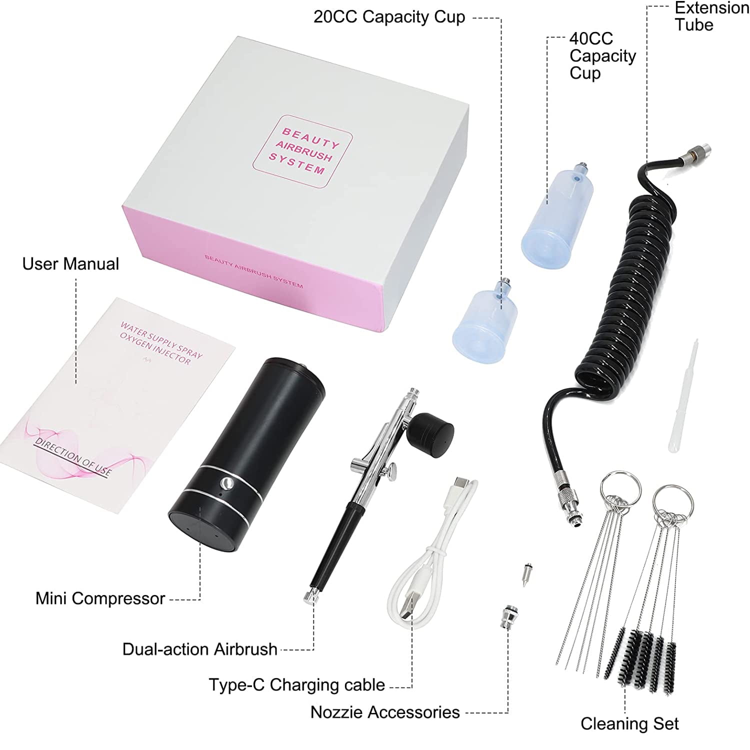 Prociv Airbrush Kit with Compressor, Auto Handheld Airbrush Gun with 0.3mm Tip, Rechargeable, Portable Air Brushes for Painting, Tattoo, Nail Art, Model Coloring, Makeup, Pink