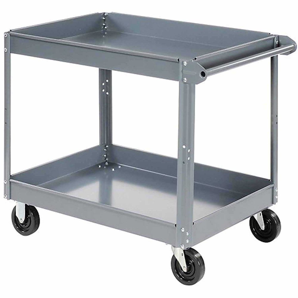 2 Shelf Deep Tray Steel Stock Cart, 36"L x 24"W x 32"H, 600 Lb