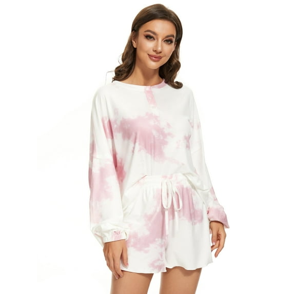 Ever-Pretty Women's Tie Dye Printed Pajamas Set Loungewear 11742 Pink Print XXXX-Large