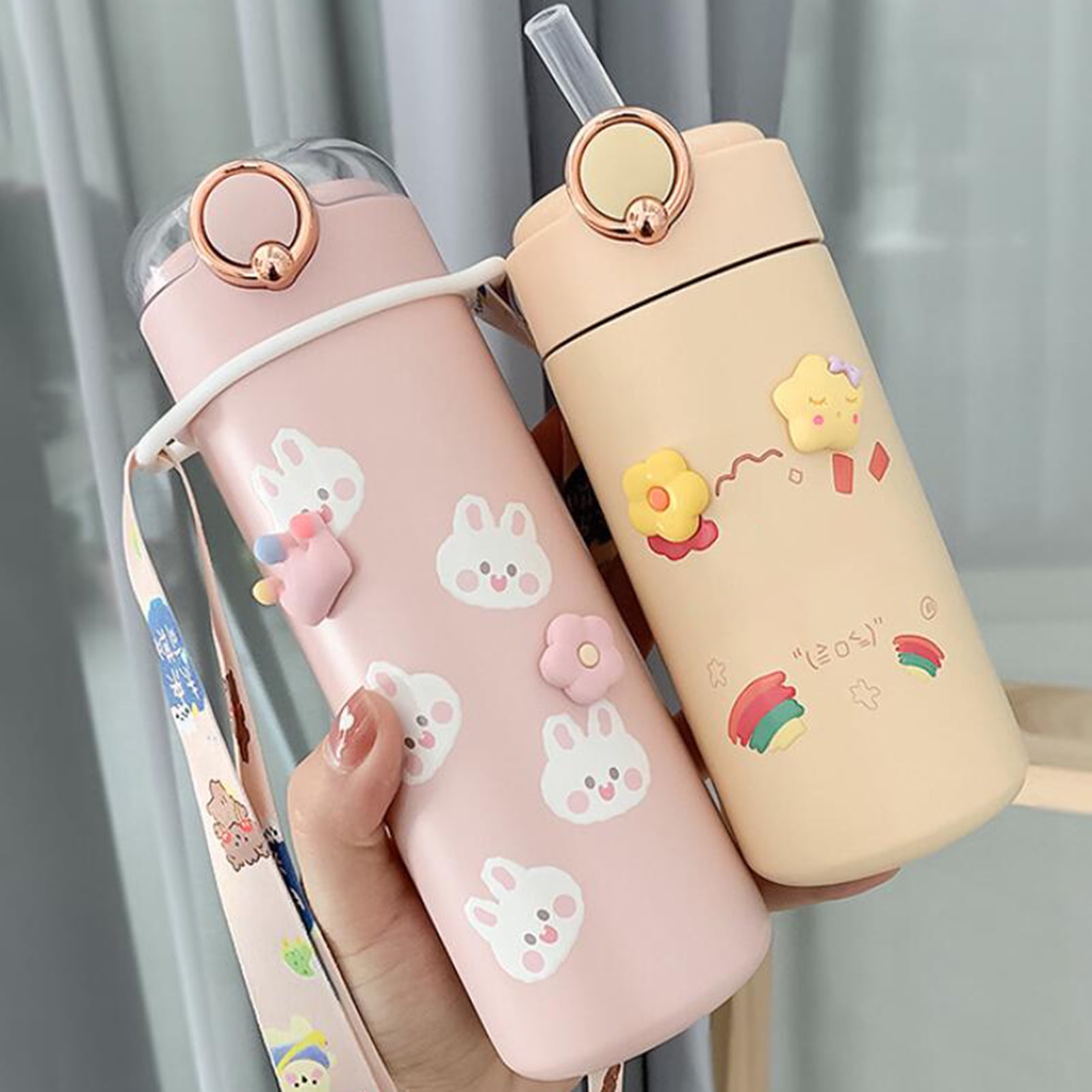 back to school Stainless Steel Kids Thermos Cup With Straw Double Lid Cute  Child Vacuum Flask Outdoor Portable Tumbler Kawaii Water Bottle in 2023