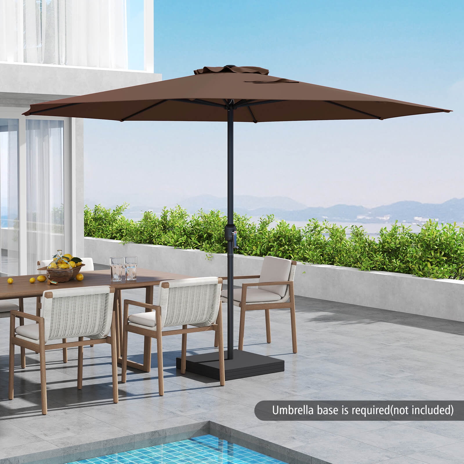Costway 12 FT Patio Umbrella Outdoor Market Umbrella with Crank Handle 8 Sturdy Ribs Coffee