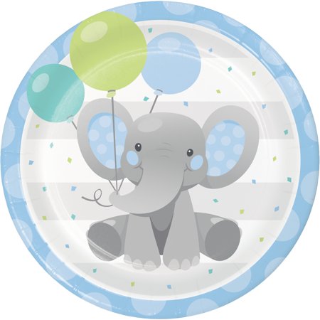 Enchanting Elephants Boy Round Paper Plates 24 Count for 24 Guests