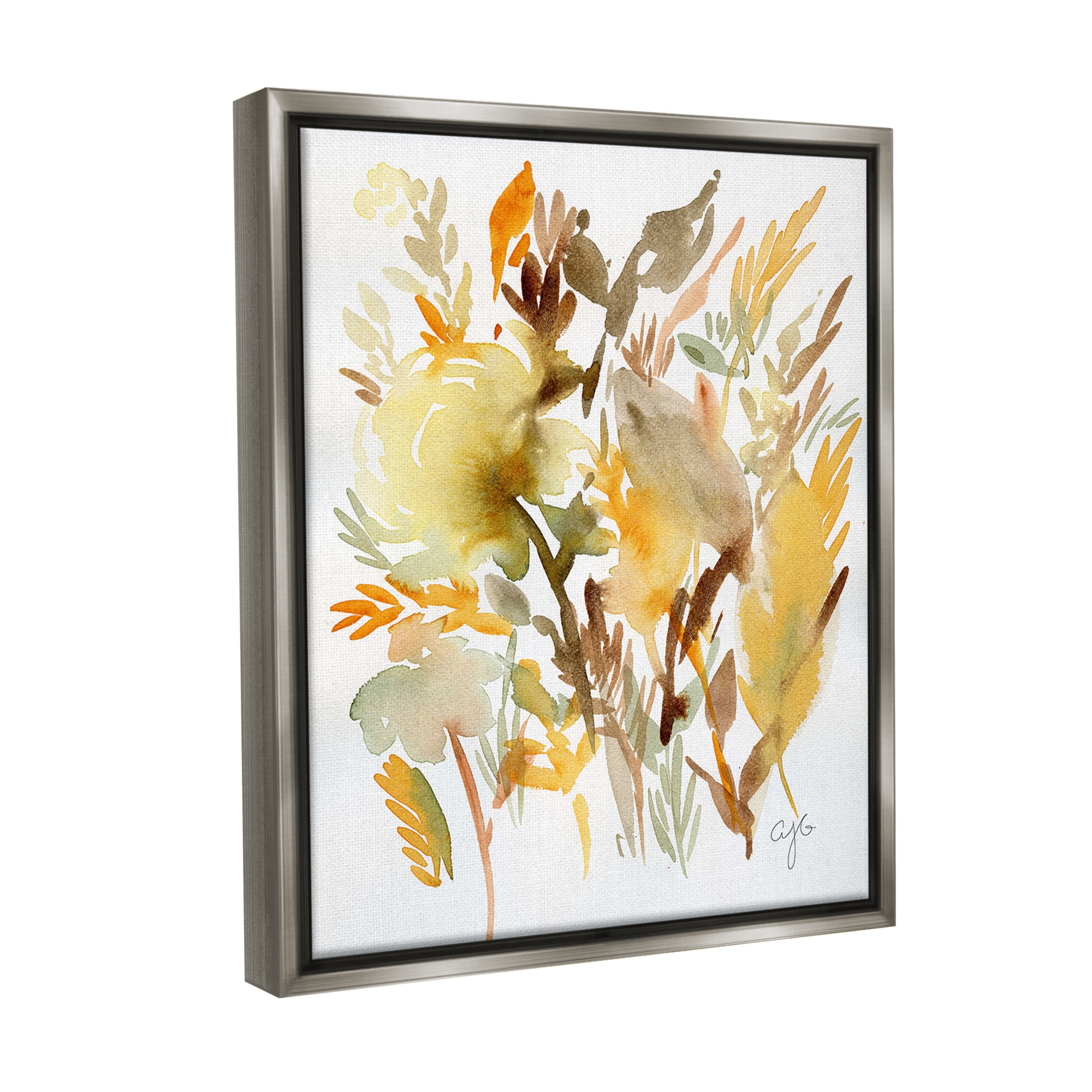 Stupell Industries Abstract Autumnal Foliage Botanical & Floral Painting Gray Floater Framed Canvas Art Print Wall Art, 25 x 31