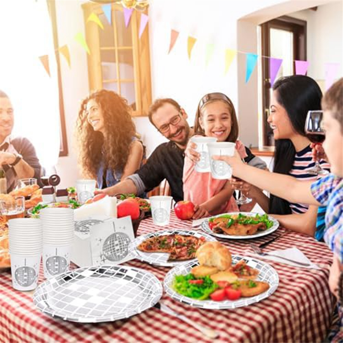Disco Party Supplies Tableware Set Disco Ball Dinner Plate Napkin Fork Disco Birthday Rock Dance Music Party, 150 PCS