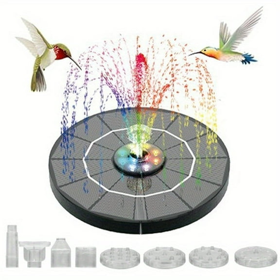 Solar Bird Bath Fountain Pump with Light 3W Solar Fountain with 7 Nozzles Solar Fountain Pump for Bird Bath, Garden, Pond, Pool, Outdoor (Black (with Light))