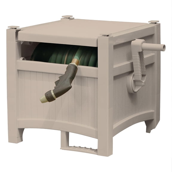 Garden Hose Reel Hideaway for 5/8" Hoses, Retracting Storage of 100ft, Light Taupe