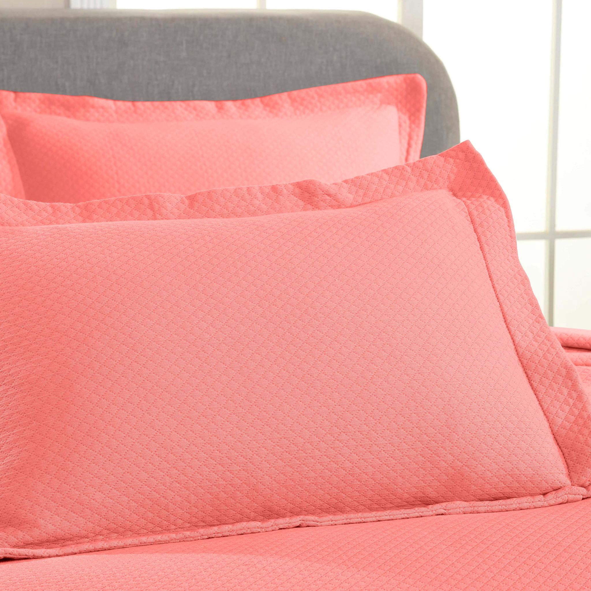 Superior Solitaire Cotton Decorative Bedspread and 2 Pieces Sham Set, Queen, Coral
