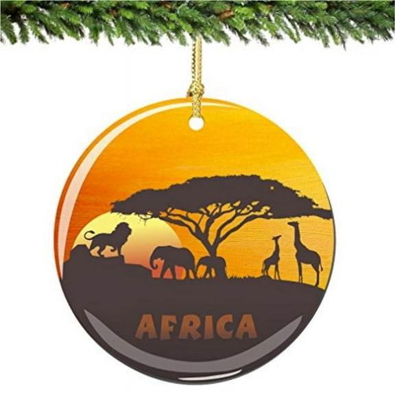 City-Souvenirs African Christmas Ornament with Lion, Elephant and Giraffe, Porcelain 2.75 Inch Christmas Ornaments