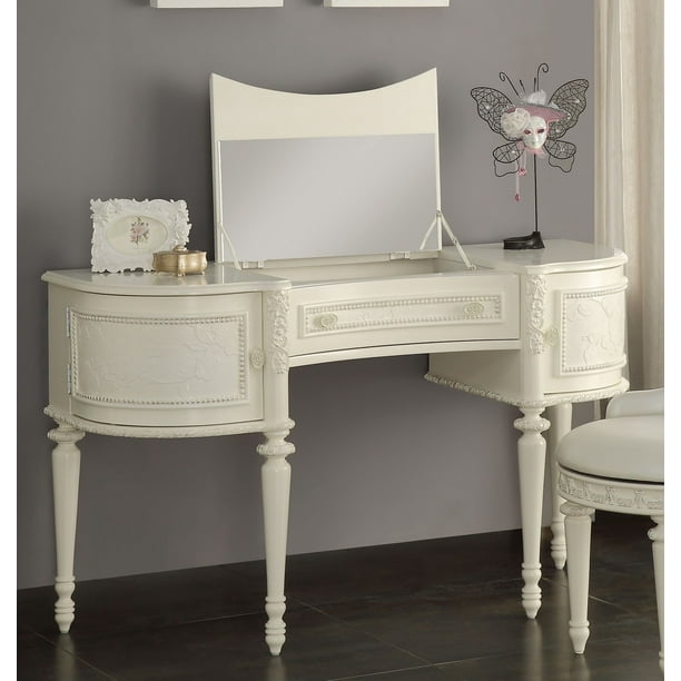 Acme Dorothy Vanity Desk With Mirror Ivory Walmart Com