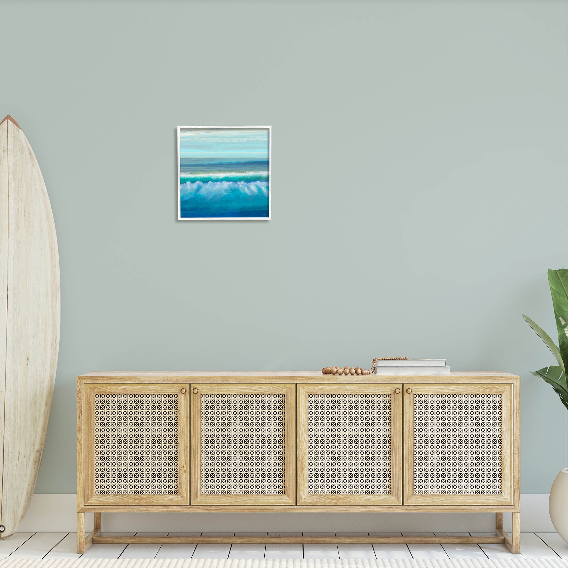 Brushed Sea Waves Crashing Coastal Painting White Framed Art Print Wall Art